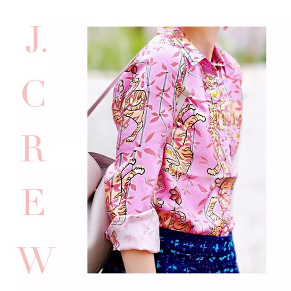 J. Crew Tops - J CREW COLLECTION DRAKE Shirt Pink Peony Tiger Silk NEW